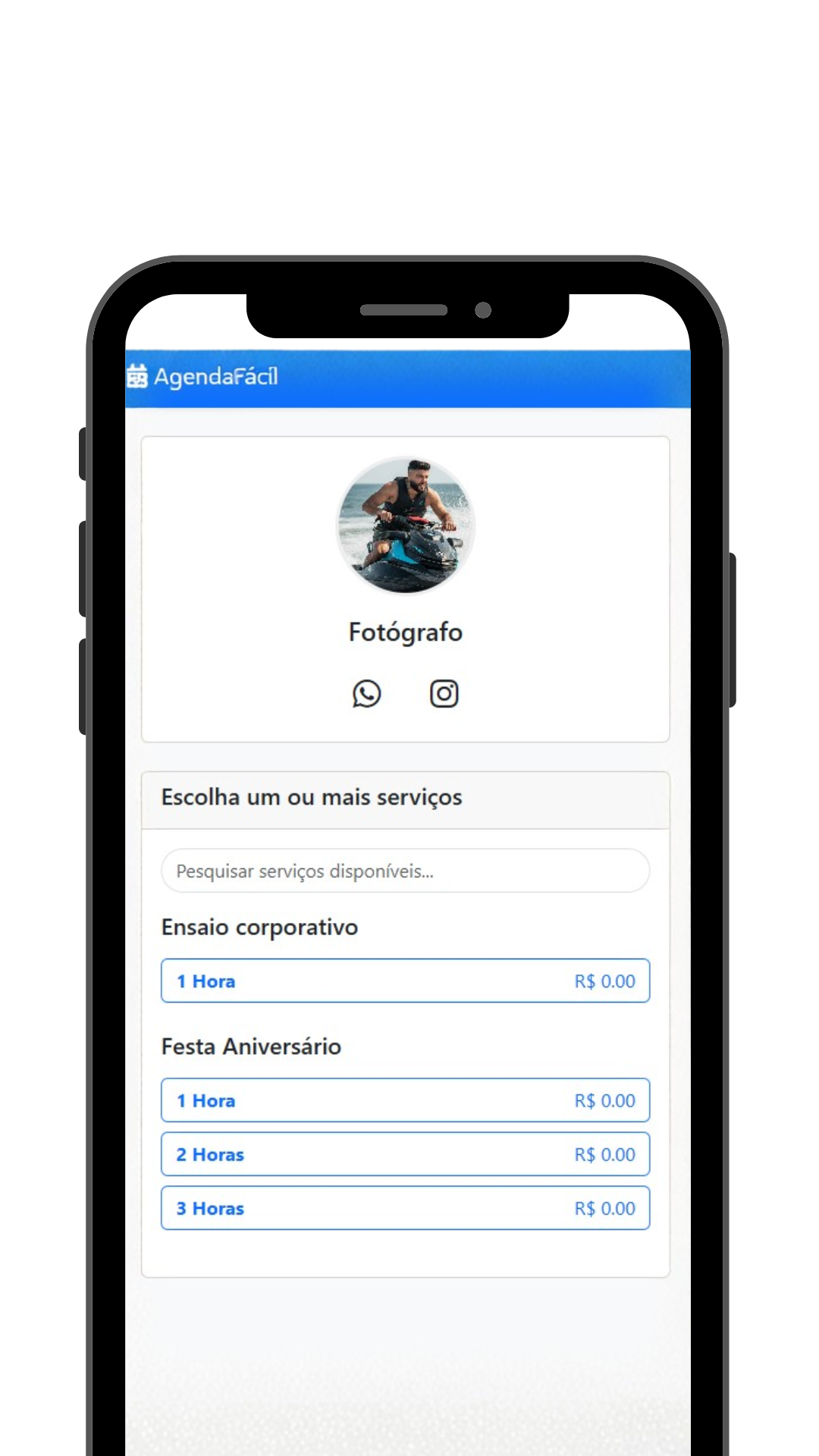 Interface do sistema de agendamento